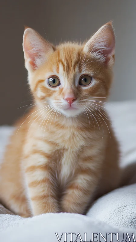 Adorable Ginger Kitten with Striking Green Eyes on Soft Fabric