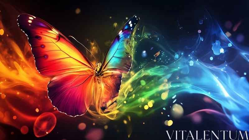 Chromatic butterfly with luminous motion trails and spectral bokeh