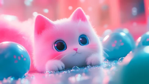 Neon Whisker Dreams: Luminous Kitten in Pastel Cosmos.