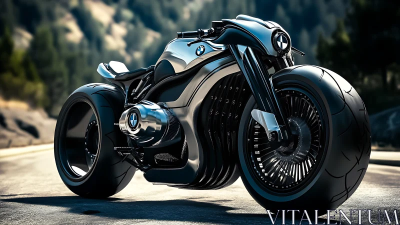 Futuristic BMW concept motorcycle with wide tires and exposed engine