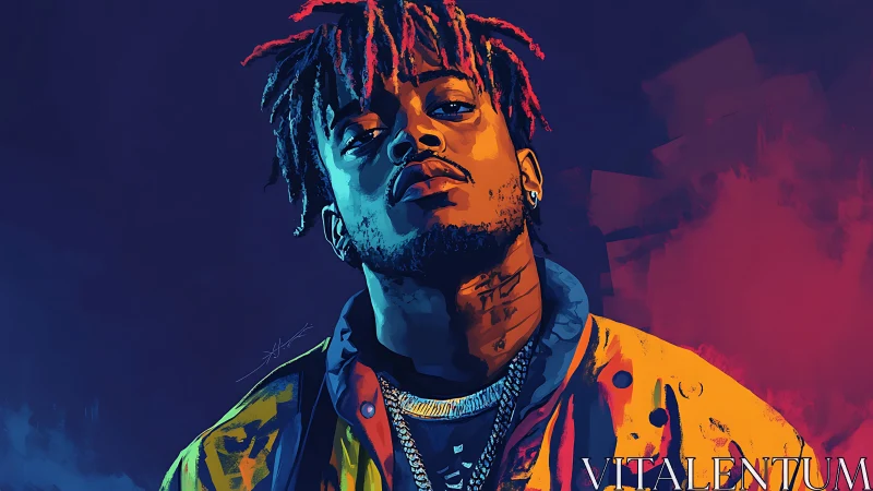 Bold digital portrait of confident man in neon lighting