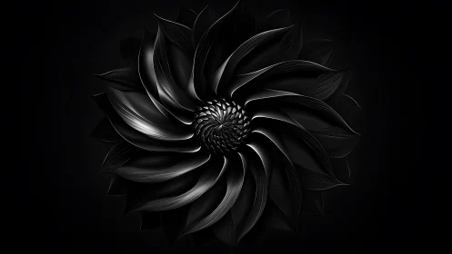 Monochrome digital flower with layered glossy petals.