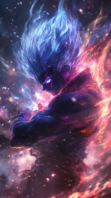 Storm-haired warrior compresses galaxies of fire and frost