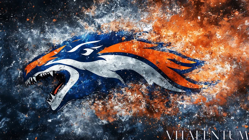 Stylized horse head logo with dynamic splatter background.