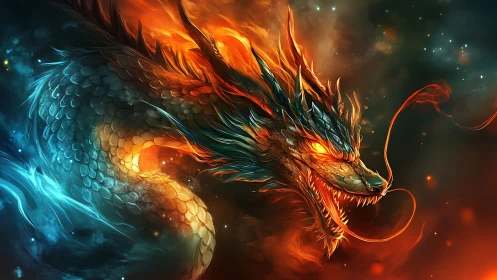 Bifurcated fire and ice dragon in nebular cosmic vortex