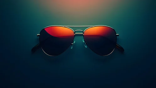 Stylish aviator sunglasses with red gradient lenses on dark background.