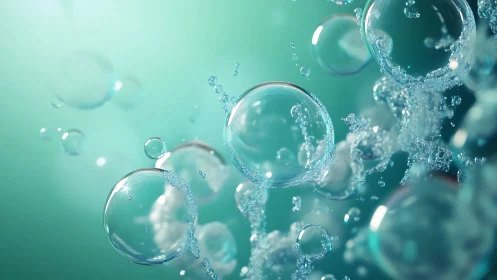 Iridescent aqua bubbles in dynamic underwater macro scene.