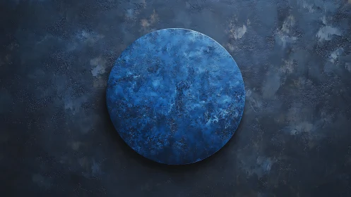 Midnight blue circular abstraction on textured ground.