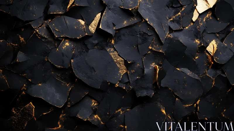 Layered black slate with molten gold fracture detailing.