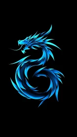 Stylized blue dragon emblem forms a coiled abstract silhouette