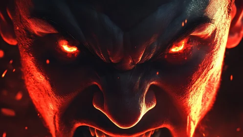 Thermally saturated demonic visage with emissive ocular flare.