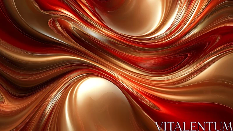 Molten red and gold fluid metal abstract waves artwork.