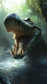 Giant crocodile erupts from jungle river with gaping jaws