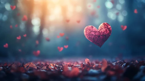 Glowing Heart Floating Among Bokeh Particles
