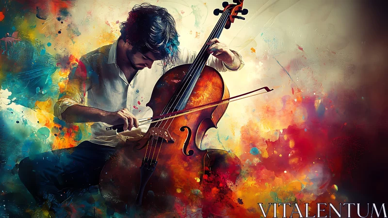 Cellist plays amid vivid abstract color explosion