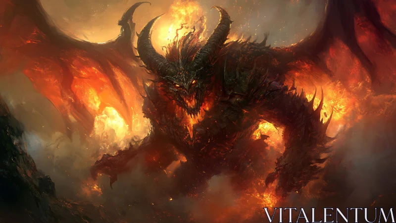 Hellfire demon emerges roaring from a storm of molten flame