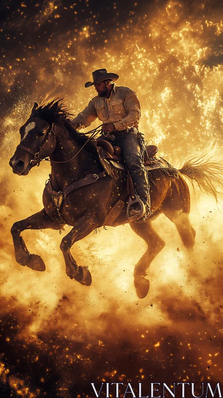 Cowboy Rider in Golden Dust Storm.