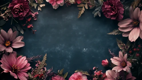 Floral Border Composition on Textured Teal Ground.