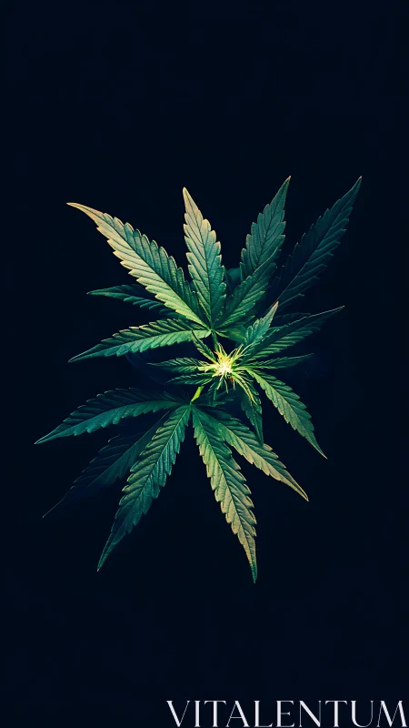 Isolated cannabis leaf under dramatic studio lighting.