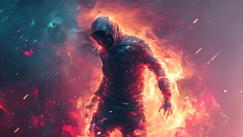 Incandescent hooded entity in dual-spectrum combustion field.