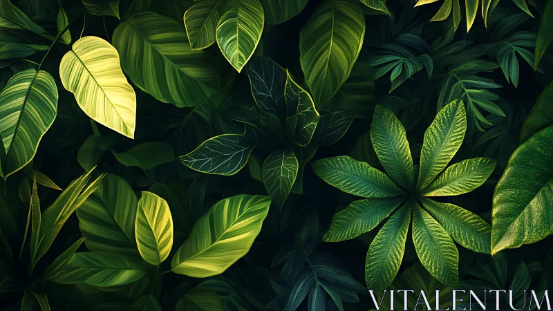 Layered tropical foliage rendered with high-detail digital shading