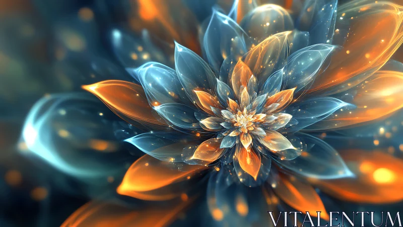 Fractal flower geometry with translucent teal and amber petals