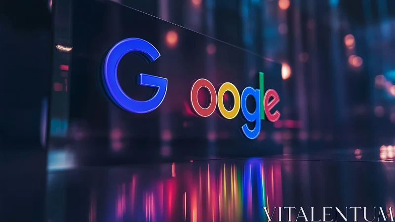 Google logo glows in neon colors on a sleek glass surface