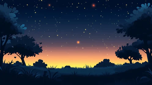 Starlit meadow hush under a honeyed twilight horizon.