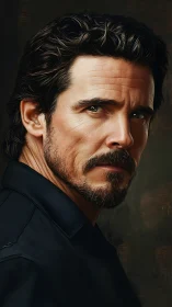 Intense male portrait in warm chiaroscuro digital realism.