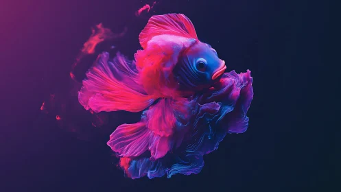 Neon-toned ornamental fish rendered in digital abstraction.