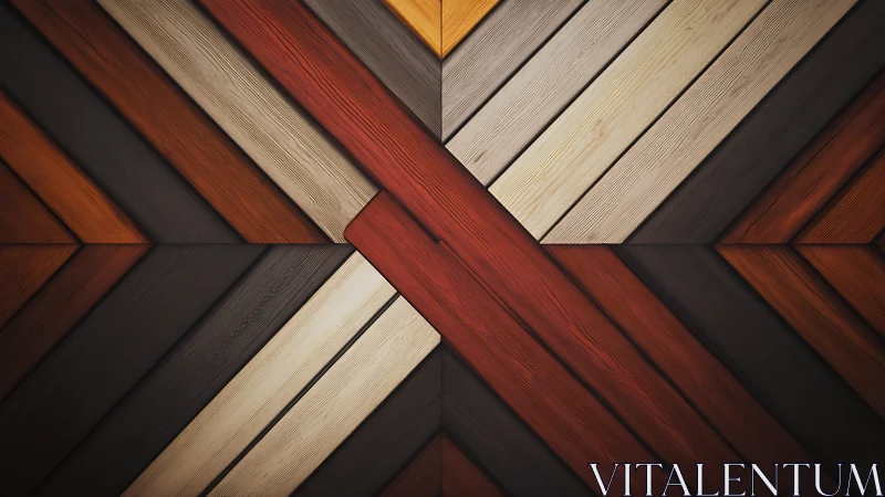 Diagonal wooden planks intersect in a symmetrical geometric layout
