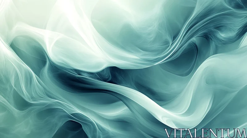 Turquoise abstract flowing forms in layered digital field.