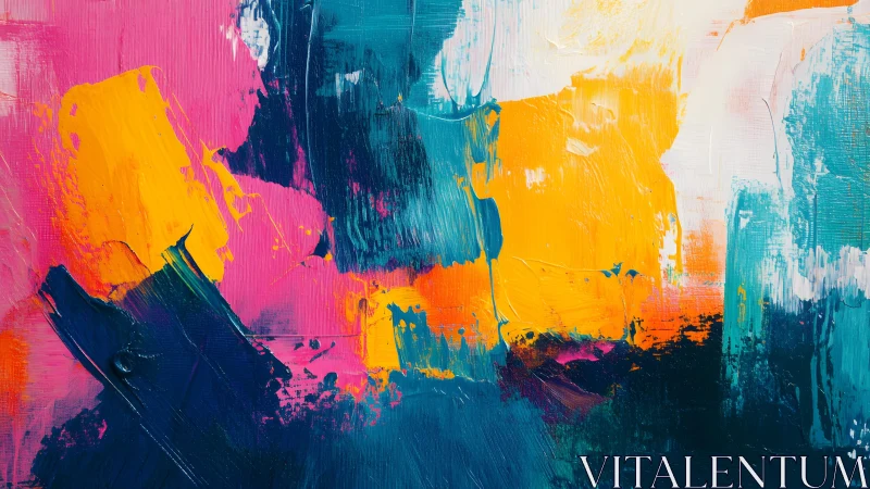 Vibrant abstract painting with bold brush strokes and vivid colors.