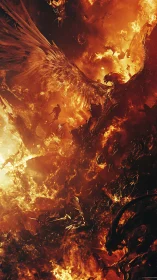 Winged fiery creature occupies vertical infernal environment