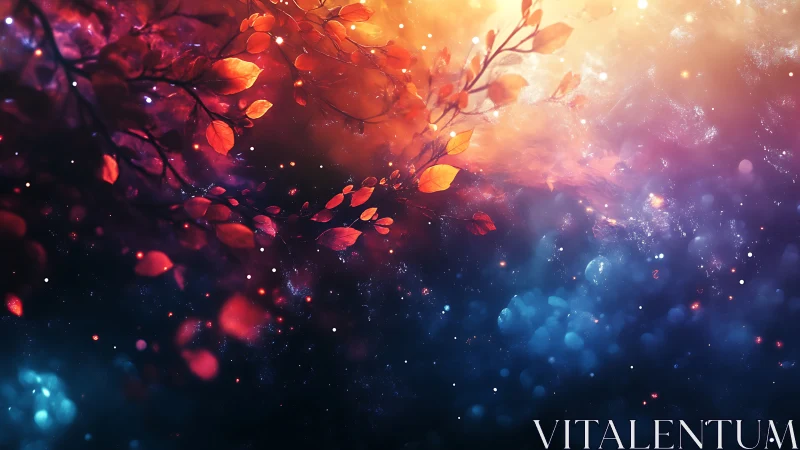 Chromatic nebula canopy with luminous autumnal foliage field.