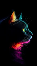 Neon Cat Portrait with Vibrant Luminescent Edges.