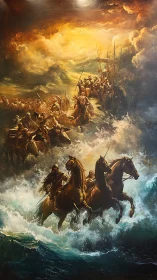 Storm-forged riders crossing a roaring, myth-torn sea.