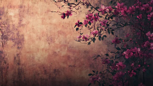 Vintage Blooms: Magenta Flowers Against Weathered Texture.