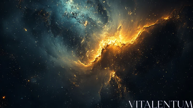 Stellar nebula erupts with golden plasma across deep void