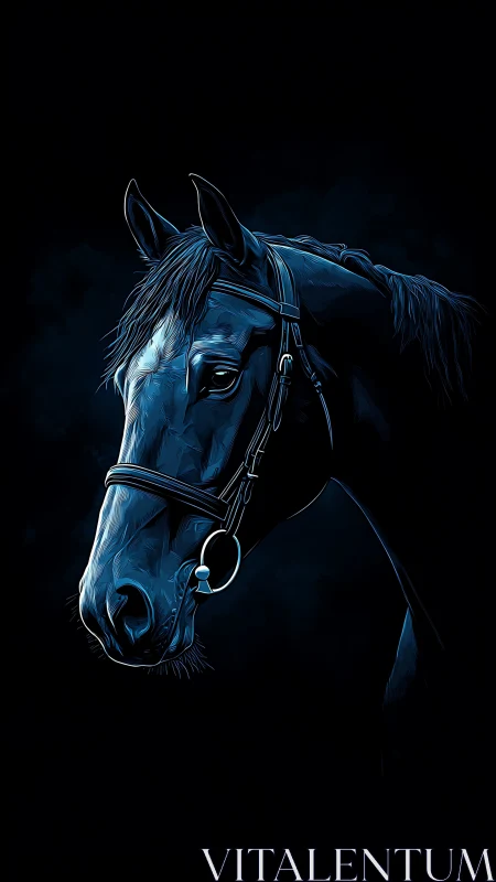 Nocturnal equine portrait rendered in high-contrast neon lines