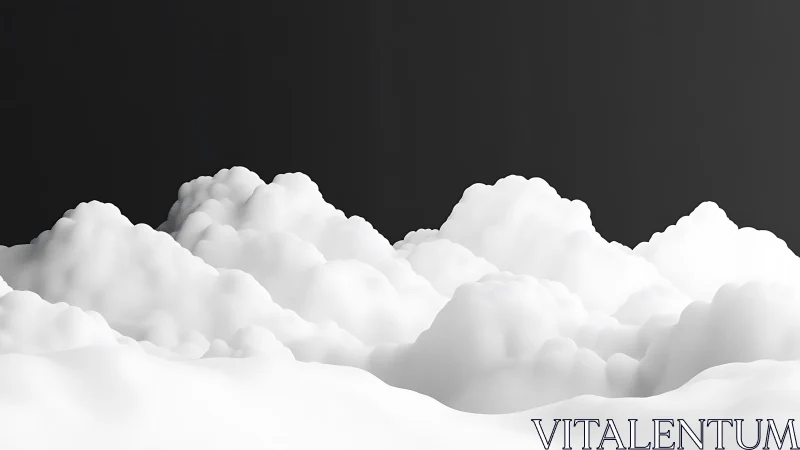 Soft cloud mounds drift in a monochrome dreamscape sky.