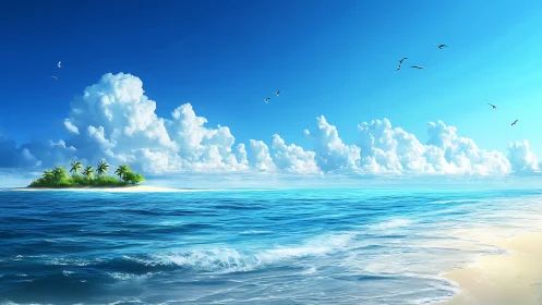 Tropical Atoll Landscape: Volumetric Cloud Formation Over Shallow Lagoon