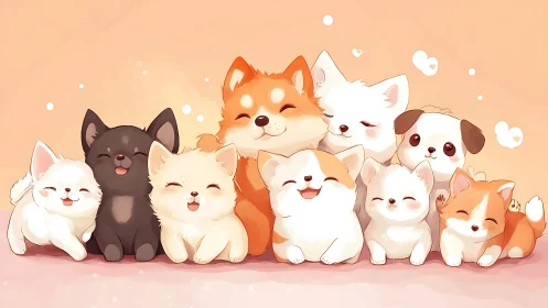 Seven Smiling Companions in Peachy Dreams.