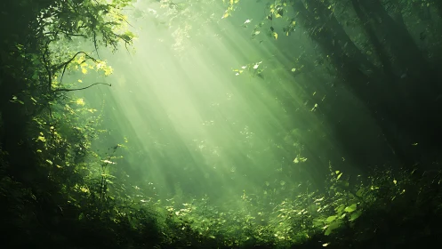 Sunlight Filtering Through Dense Forest Canopy