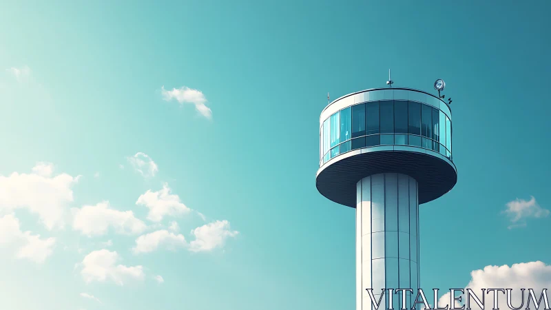 Sky-high observation tower rises calmly above soft clouds