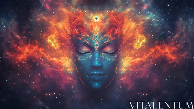 Cosmic dreamer with galaxies blooming from quiet mind.