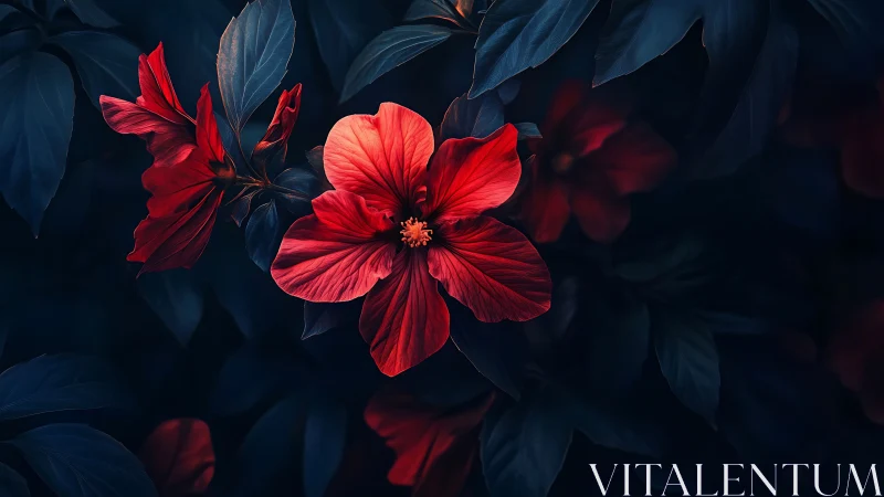 Crimson Blooms in Twilight Garden.