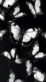Monochrome butterflies in high contrast on black field.