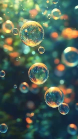 Floating rainbow bubbles drift gently through dreamy light