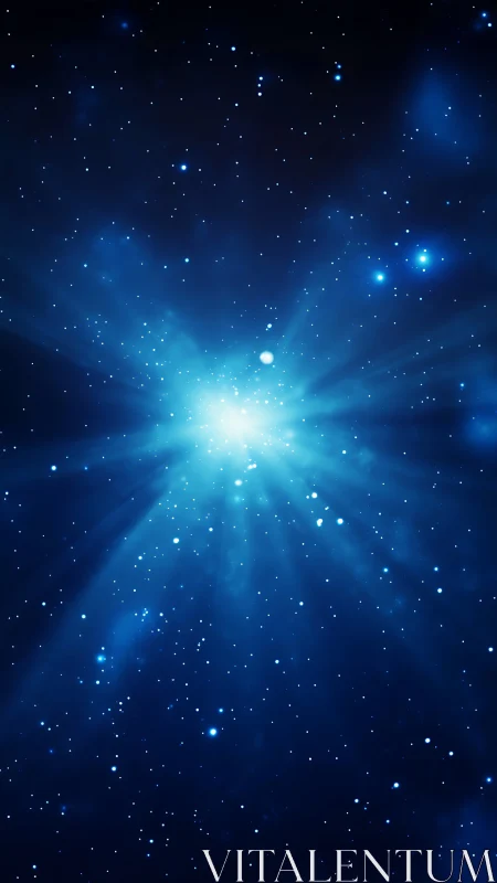 Radiant blue starburst gently brightens a peaceful night sky